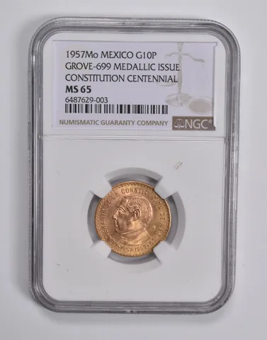 MS65 1957 Mo Mexico Gold 10 Pesos Constitution Centennial Grove-699 NGC *6567