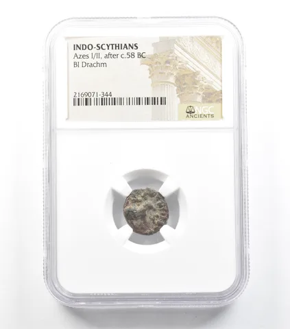 C. 58 BC Indo-Scythians Azes I/II BI Drachm NGC *5938