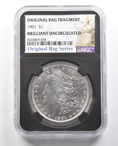 1901 Morgan Silver Dollar Original Bag Fragment BU NGC *4363