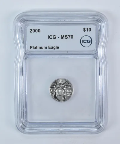 2000 $10 American Platinum Eagle 1/10 Oz Platinum MS70 ICG