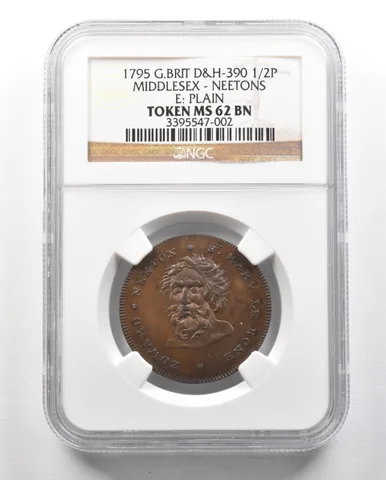 1795 G. Britain D&H-390 1/2 Penny Middlesex-Neetons Token MS62 BN NGC a4760