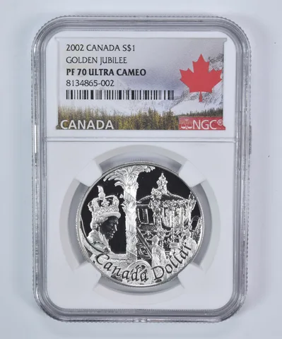 2002 Canada 1 Dollar Silver Golden Jubilee PF70 UCAM NGC Canada Label