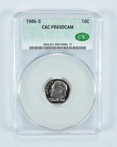 1986-S Roosevelt Dime PR69 DCAM CAC CACg