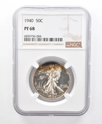 PF68 1940 Walking Liberty Half Dollar NGC Rainbow Toned *9940