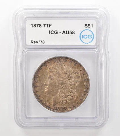 1878 7TF Morgan Silver Dollar Reverse 78 AU58 ICG Nice Tone a3617