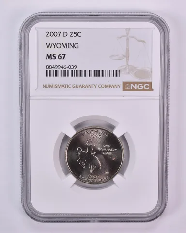 2007-D Washington State Quarter Wyoming MS67 NGC Brown Label