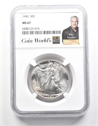 1943 Walking Liberty Half Dollar Miles Standish MS67 NGC *1420