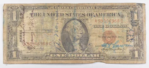1935-A $1 US Silver Certificate Hawaii Overprint WWII Short Snorter a5148