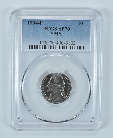 1994-P Jefferson Nickel SMS SP70 PCGS Blue Label