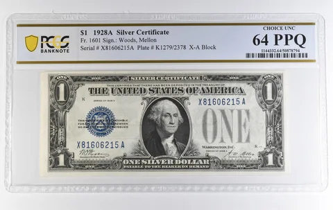 1928 A $1 Silver Certificate Fr#1601 Choice Unc 64 PPQ PCGS *3902