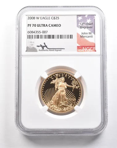 2008-W $25 American Gold Eagle Mercanti 1/2 Oz Gold PF70 UCAM NGC a5459