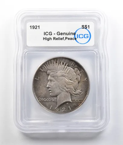 1921 Peace Silver Dollar High Relief Genuine ICG a9347