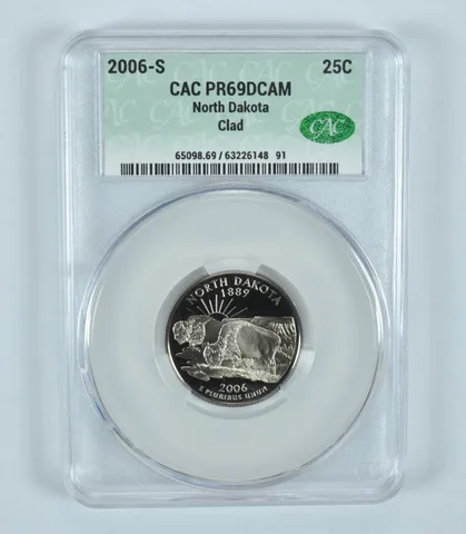 2006-S Washington State Quarter North Dakota CLAD PR69 DCAM CAC CACg