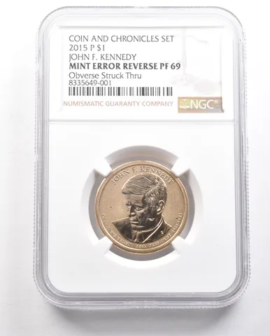 2015-P Kennedy $1 Coin & Chronicles Set Error Struck Thru Reverse PF69 NGC a5905