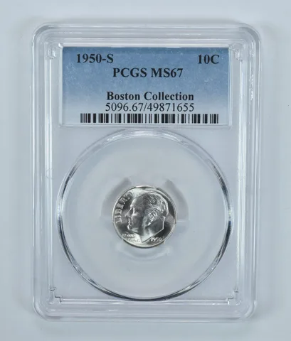 1950-S Roosevelt Dime Boston Collection MS67 PCGS
