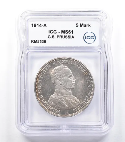 1914 A German States Prussia 5 Marks KM#536 MS61 ICG *1833