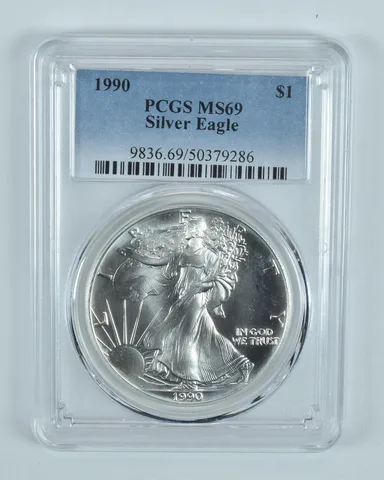 1990 American Silver Eagle 1 Oz MS69 PCGS Blue Label