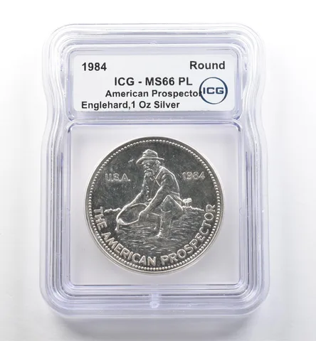 1984 Engelhard 1 Oz Silver American Prospector MS66 PL ICG *7471