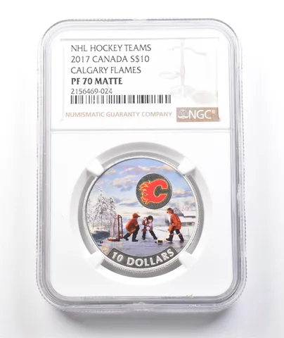 2017 Canada $10 Silver NHL Hockey Teams Calgary Flames PF70 Matte NGC *3811