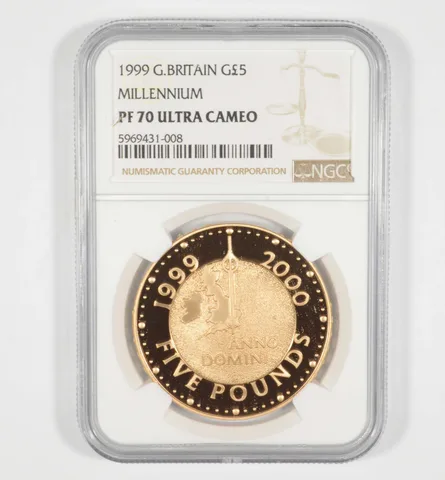 PF70 UCAM 1999 Great Britain 5 Gold Pounds - Millennium - Graded NGC *6983