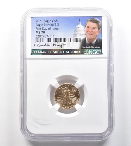 2021 $5 Gold Eagle Type 2 FDOI Reagan Cabral 1/10 Oz MS70 NGC *0994