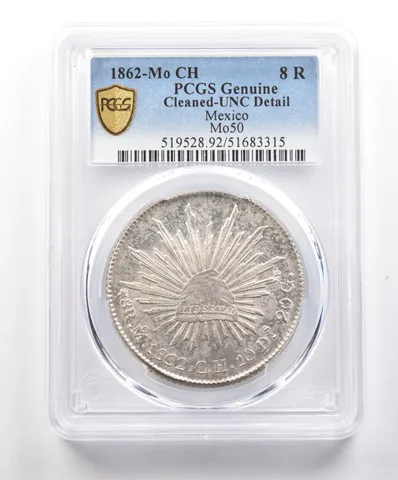 1862 Mo CH Mexico 8 Reales Mo50 Genuine UNC Detail Cleaned PCGS *6214