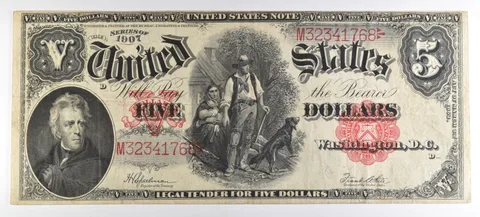 1907 $5 US Legal Tender Note Large Note Red Seal *3393