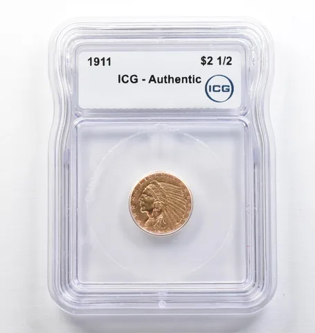 1911 $2.50 Indian Head Gold Quarter Eagle Authentic ICG *9439