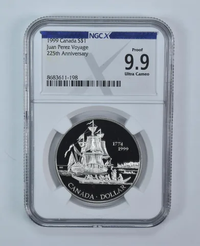 1999 Canada 1 Dollar Silver Juan Perez Voyage Proof 9.9 UCAM NGC X NGCX