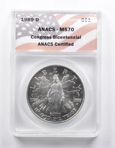 MS70 1989-D Congress Bicentennial Commemorative Silver Dollar ANACS a1018
