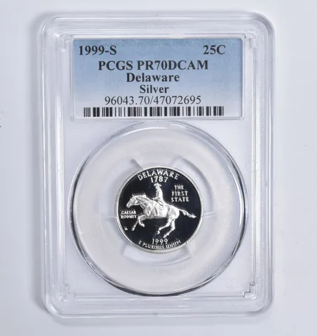 1999-S Silver Delaware Quarter PR70 DCAM PCGS Blue Lbl