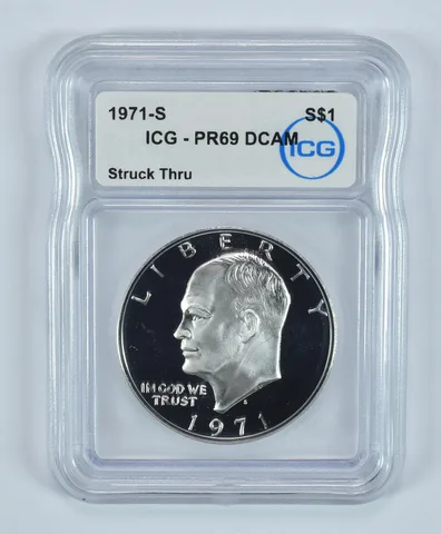 ERROR 1971-S Eisenhower Dollar Silver Struck Thru PR69 DCAM ICG a9155