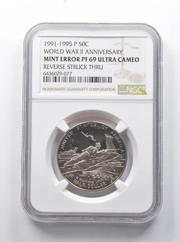 Err PF69 UCAM 1991-1995-P WWII Anniv Commem Half Dollar REV Strck Thru NGC a7901