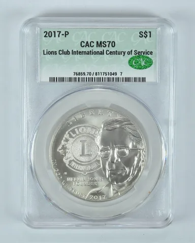 2017-P Lions Club Commemorative Silver Dollar MS70 CAC CACg