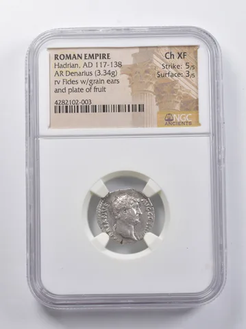 CH XF AD 117-138 Roman Empire AR Denarius Hadrian (3.34g) NGC Ancients *6821