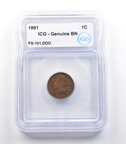 1891 Indian Head Cent Mint Error FS-101 DDO Genuine BN ICG *2280