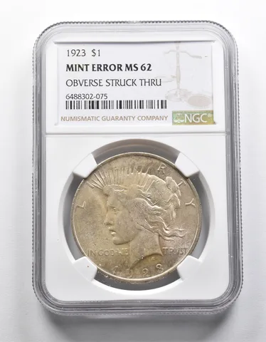 MINT ERROR MS62 1923 Peace Silver Dollar OBV Struck Thru NGC *1965