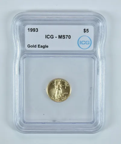 1993 $5 American Gold Eagle 1/10 Oz Gold MS70 ICG