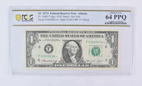 1974 $1 Atlanta GA FRN Star Note Fr#1908-F* Choice Unc 64 PPQ PCGS