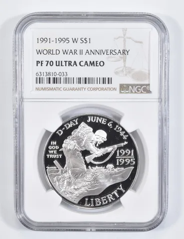1991-95-W World War 2 WWII Commemorative Proof Silver Dollar PF70 NGC