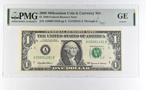 2000 Millennium Coin & Currency $1 1999 FRN Boston MA Low Serial 1101 PMG a4609