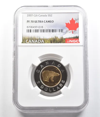 2007 Canada 2 Dollars Silver Gilt Polar Bear PF70 UCAM NGC Canada Label