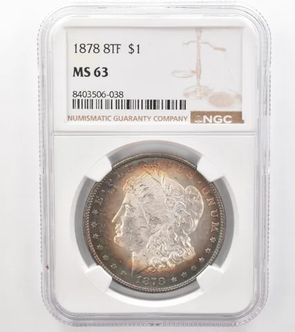 1878 8TF Morgan Silver Dollar MS63 NGC Beautiful Tone *9127