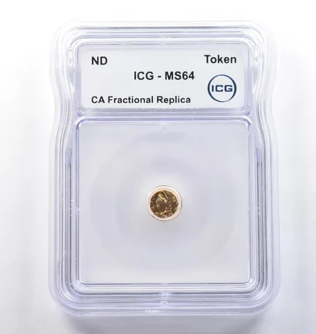 ND CA Fractional Gold Style Token Liberty Head 1/4 Dollar MS64 ICG *3803