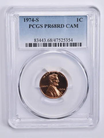1974-S Lincoln Memorial Cent PR68 RD CAM PCGS Blue Lbl
