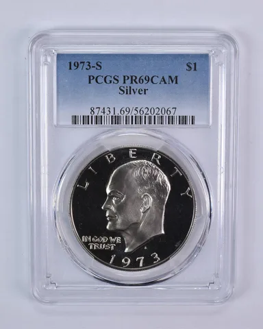 1973-S Eisenhower $1 Silver PR69 CAMEO PCGS Blue Label