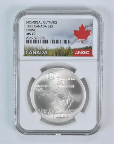 1975 Canada 5 Dollars Silver Olympic Diving MS70 NGC Canada Lbl