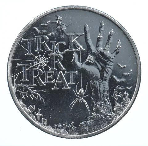 VINTAGE Art Bar/Round - Trick Or Treat 1 Oz. .999 Silver - One Troy Ounce *907