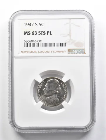 MS63 5FS PL 1942-S Jefferson Nickel NGC PROOF LIKE *3439