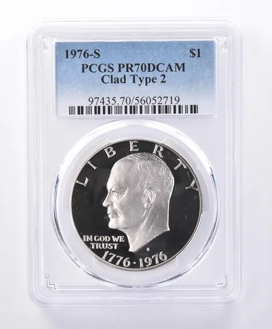 1976-S Eisenhower $1 Clad Type 2 PR70 DCAM PCGS Blue Label